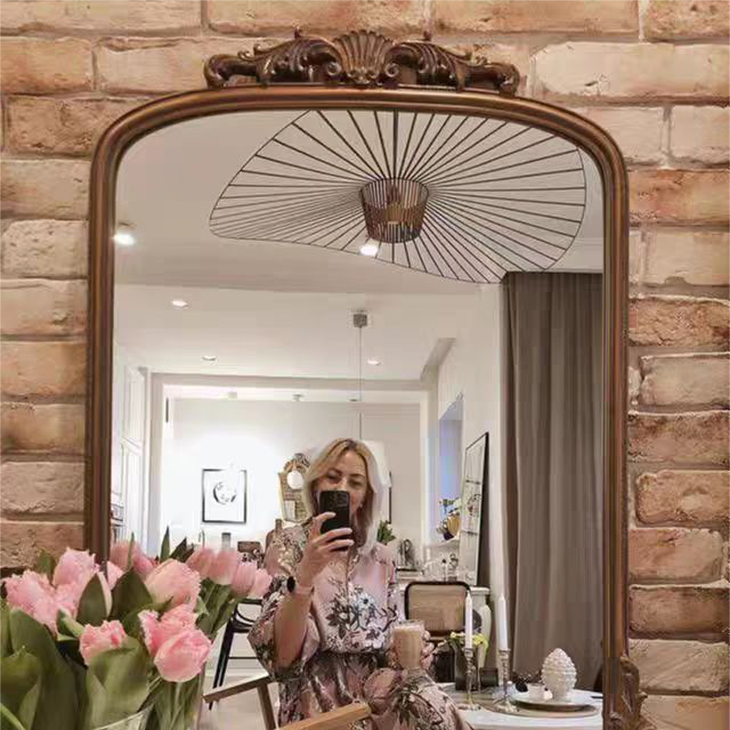 欧式梳妆台桌面化妆镜壁挂法式轻奢玄关卧室复古雕花网红装饰镜子