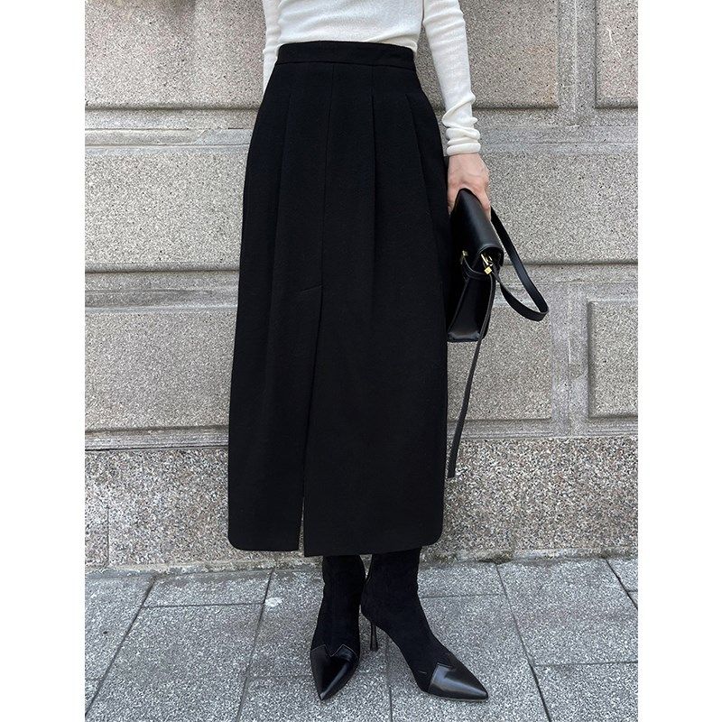 羊毛極简ROW开衩中长款半裙立体裁剪H型西装裙显气质女神范半身裙
