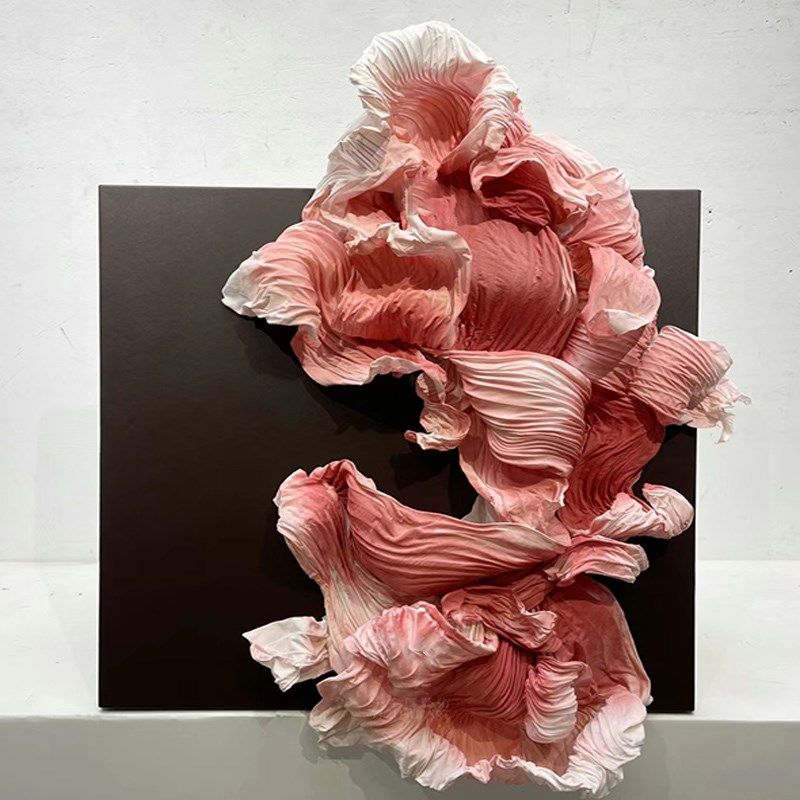 粉色浪花布艺装置挂画时尚挂画轻奢入户竖版简约样板间售楼部,家居饰品,现代装饰画,淘宝优惠券,粉丝福利购,淘宝优惠卷