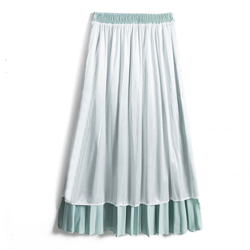 高腰雪纺半身裙春秋女夏垂感及裸长裙牛油果绿百搭a字风琴百褶裙