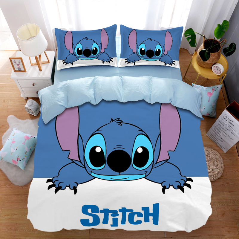 儿童卡通史迪仔全棉床单三件套1.2m床可爱男孩纯棉被套被单四件套