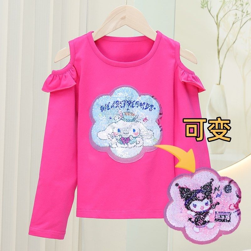 2024秋季新款变色女童纯棉长袖t恤上衣洋气露肩T恤时尚宝宝童装潮,童装/婴儿装/亲子装,T恤,淘宝优惠券,粉丝福利购,淘宝优惠卷