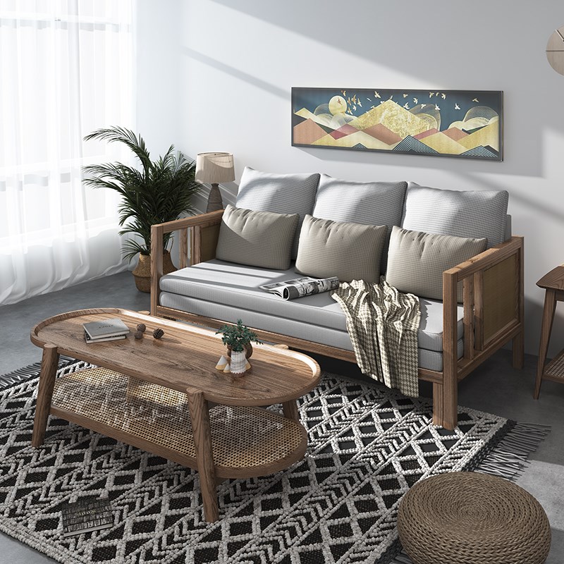 北欧白蜡木实木沙发床日式多功能折叠坐卧两用小户型客厅三人沙发