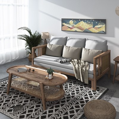 北欧白蜡木实木沙发床日式多功能折叠坐卧两用小户型客厅三人沙发