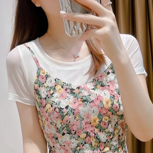 白色短款网纱t恤女上衣夏季吊带裙内搭打底衫薄款搭配裙子的上衣