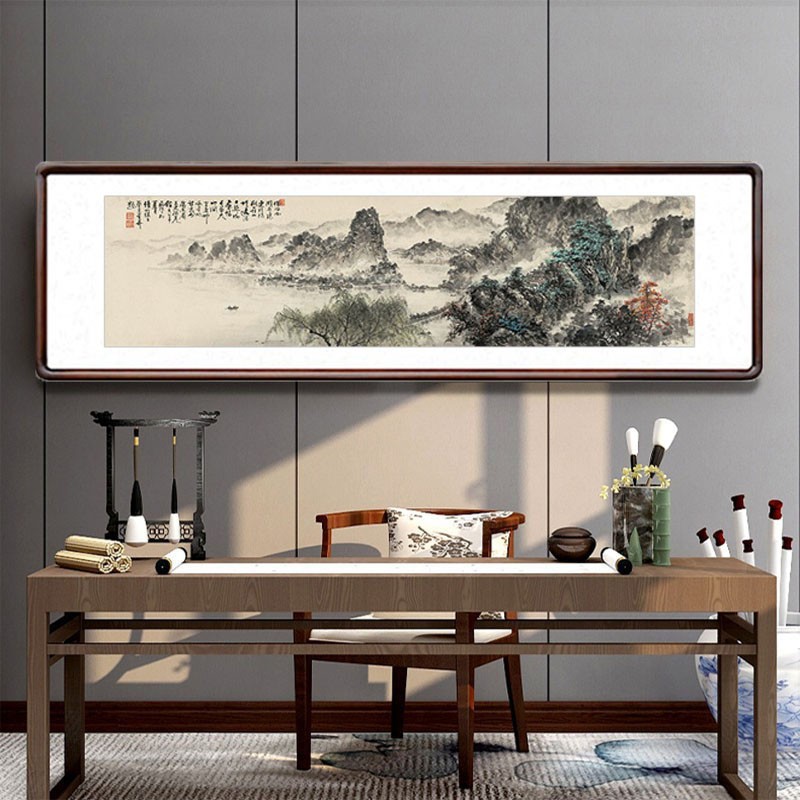 蔡景星借问西湖国画水墨山水画字画中式客厅装饰画办公室横幅挂画