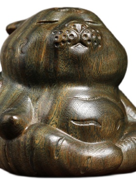 天然绿檀禅修虎木雕创意文玩手把件可爱家居装饰品桌面工艺品摆件