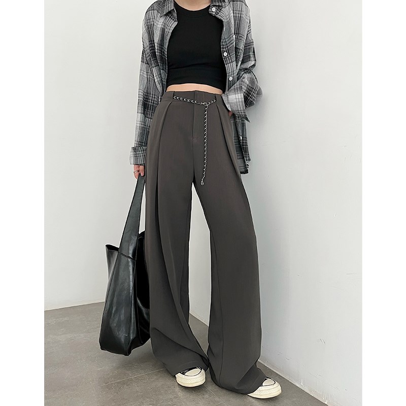 灰色阔腿裤女春秋2023新款高腰垂感宽松休闲拖地直筒高级感西装裤