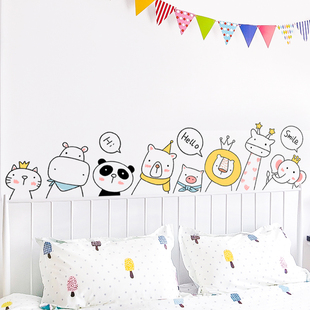 卡通门框边装 饰手绘简画小动物贴画床头墙贴纸楼梯间布置墙纸自粘
