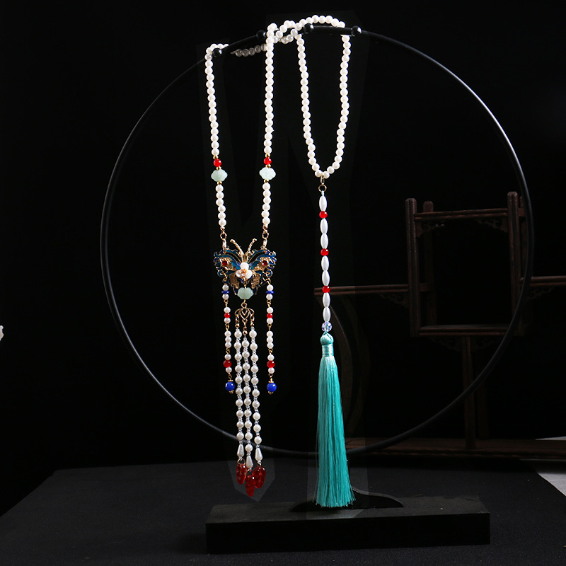 马面裙配饰女童汉服古风加长款仿珍珠璎珞儿童项链吊坠明制长璎珞