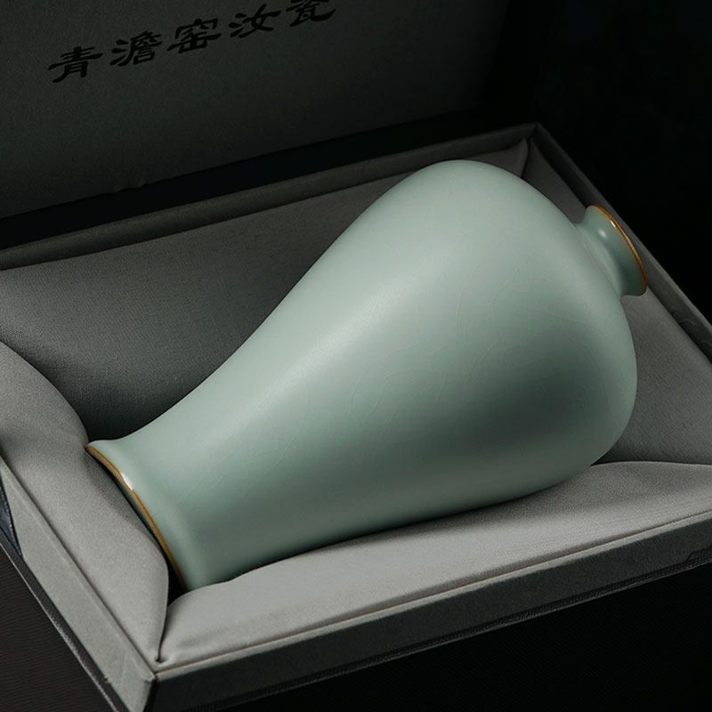 汝窑梅瓶景德镇陶瓷花瓶摆件客厅插花中式仿古瓷器青瓷家居装饰品