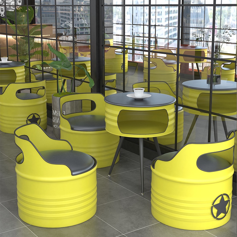 油桶沙发卡座工业风KTV奶茶店复古个性创意铁艺茶几酒吧桌椅组合