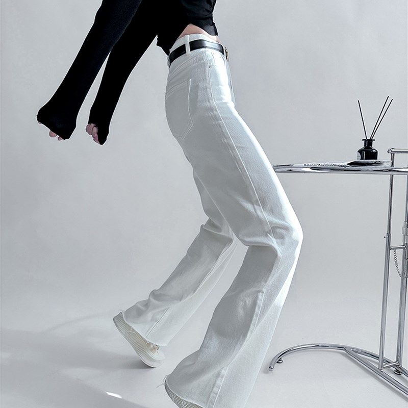 浅布调高个子175超长版直筒修身显瘦高腰白色牛仔裤拖地加长裤女