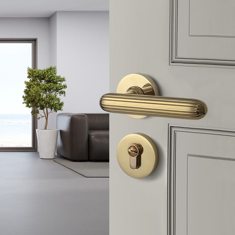 酷隆锌合金磁吸静音分体锁室内卧室实木门锁房间木门锁卫生间把手