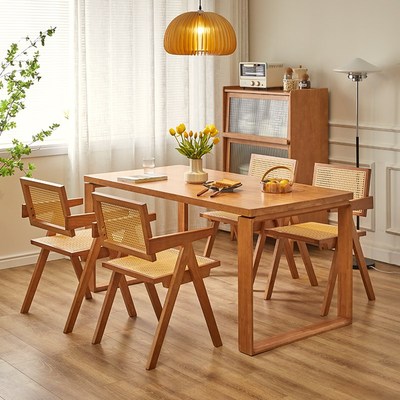 藤编餐椅家用实木餐桌椅靠背椅书房简约办公椅学习椅休闲电脑椅子