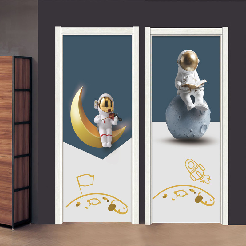 创意卡通宇航员门贴纸整张自粘太空人男孩儿童房衣柜移门玻璃贴画