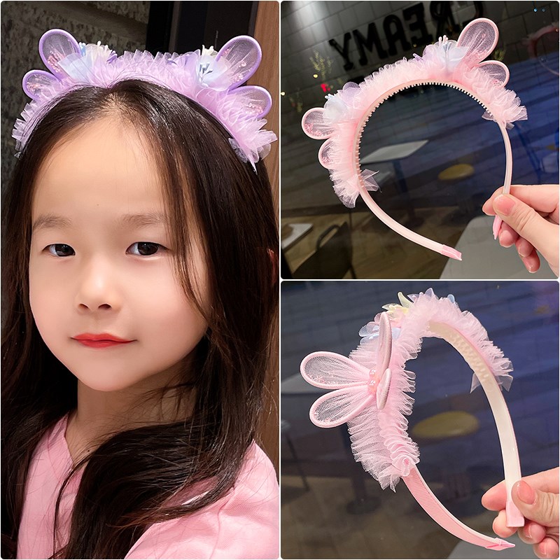 2022新款蕾丝网纱皇冠发箍儿童头箍宝宝小女孩女童公主头饰发卡子