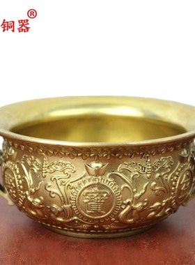 宇卓铜器纯铜聚宝盆黄铜聚宝盆鱼元宝聚宝盆家居装饰工艺品摆件