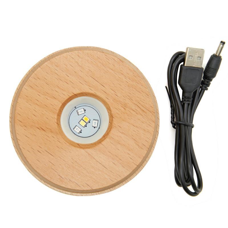 水晶led实木底座旋转多模式灯光七彩白光一体灯座usb方体圆球搭配