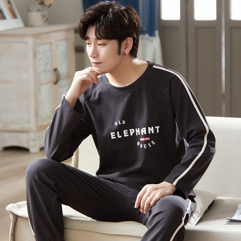 睡衣男士秋季长袖纯棉秋冬款青年学生休闲大码全棉卡通家居服套装