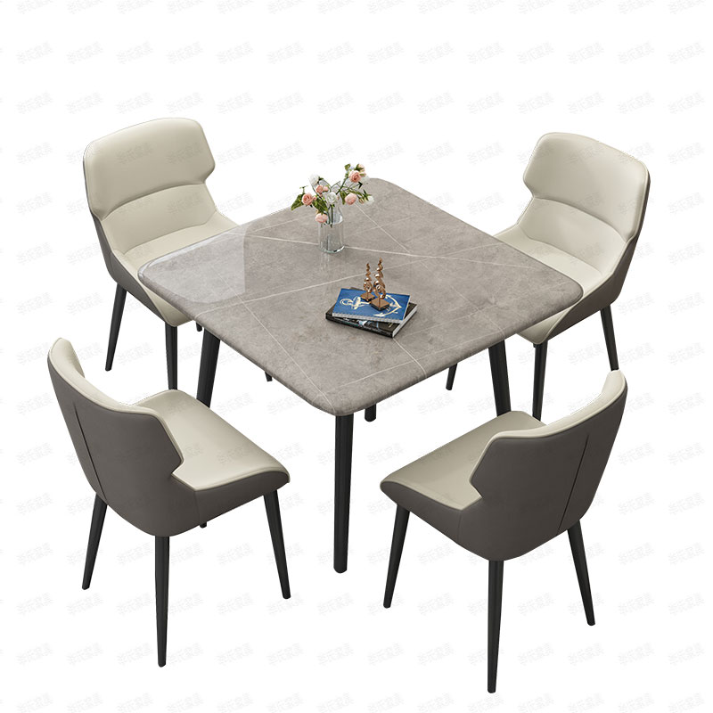 大理石餐桌椅组合家用小户型方桌休闲打牌桌子轻奢会客接待洽谈桌