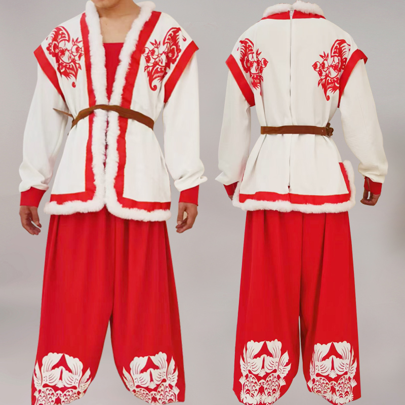 新款安塞腰鼓秧歌演出服陕北民族团体女扇子舞蹈服横山打鼓表演服