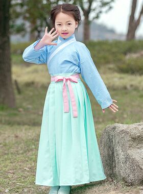 女童汉服两件套宝宝上衣长裙套装小孩子国学礼服中国风幼儿童唐装