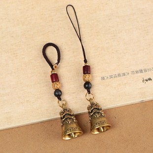 纯黄铜车挂铃铛挂件神兽獬豸汽车钥匙扣复古个性随身平安铃铛吊坠