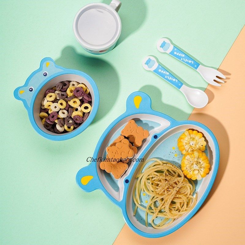 竹纤维儿童卡通餐具可爱小河马分格餐盘幼儿园辅食碗宝宝叉勺套装,婴童用品,儿童餐具,淘宝优惠券,粉丝福利购,淘宝优惠卷