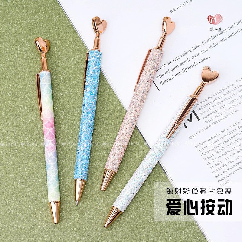 创意爱心按动圆珠笔少女心亮片按压式办公油笔可换中性芯学生文具,文具电教/文化用品/商务用品,圆珠笔,淘宝优惠券,粉丝福利购,淘宝优惠卷