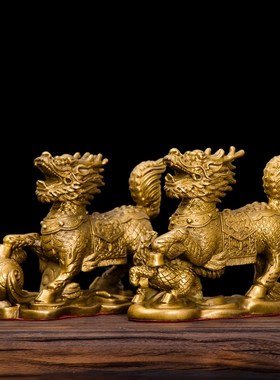 纯铜求子麒麟摆件麒麟送子卧室客厅办公室装饰品一对家居创意摆件