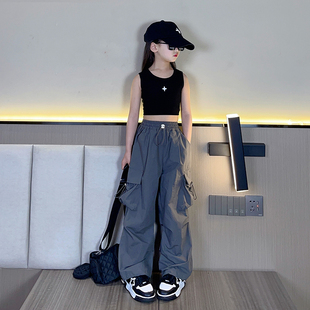 女童夏装工装裤薄款2023新款洋气女孩潮酷束脚裤中大儿童街舞裤子