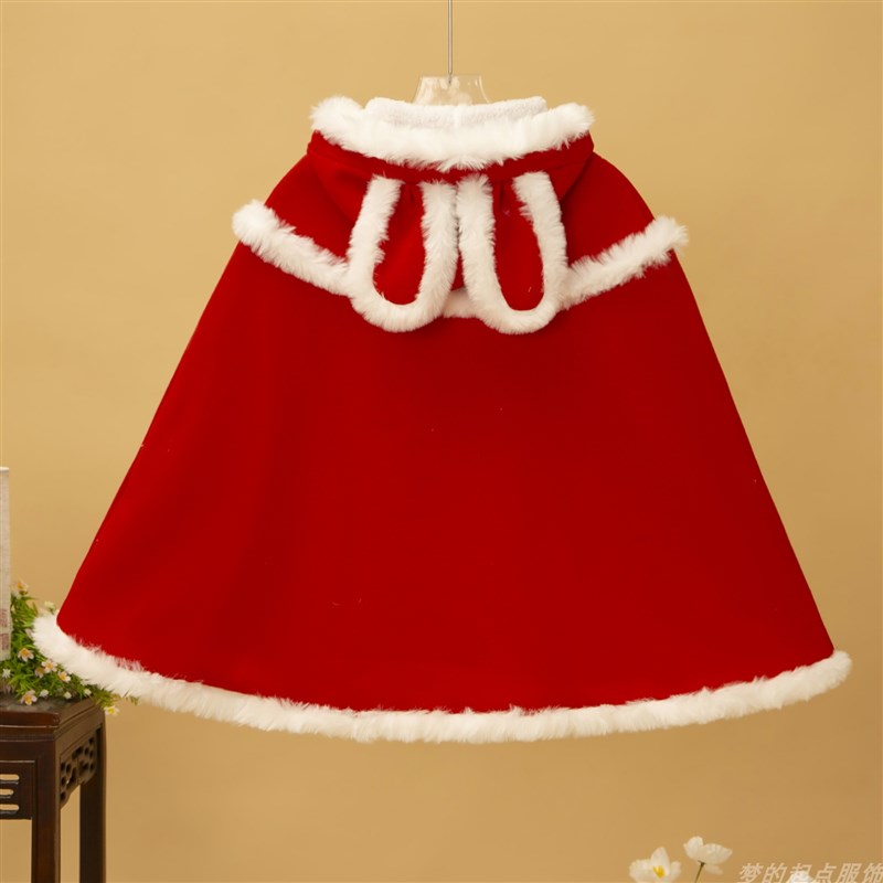 女童汉服披风秋冬儿童古装唐装女孩外出斗篷加绒加厚外套中国风