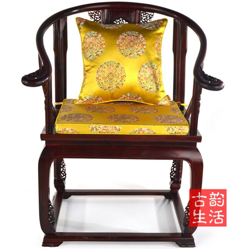传统圈椅实木椅子垫防滑透气四季垫定做中式绸缎椰棕海绵沙发坐垫