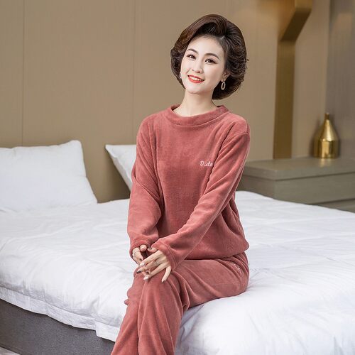 大码暖暖套装女中老年妈妈秋冬款珊瑚绒睡衣睡裤法兰绒加厚家居服