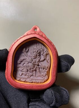 六臂玛哈嘎拉皮壳非遗擦擦随身挂饰彩绘大黑天皮壳藏传挂饰护法