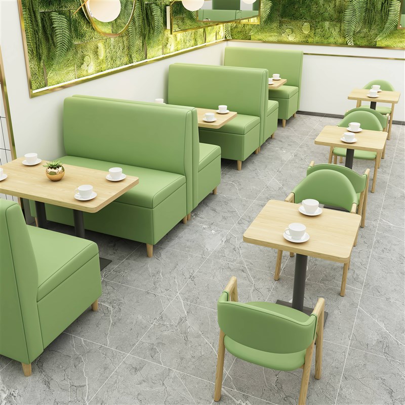 奶茶店桌椅组合甜品汉堡小吃餐饮咖啡厅卡座沙发商用靠墙长条沙发