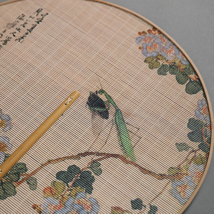 传统竹丝纨扇复古团扇竹制中式双面印花K加厚青蓖蒲扇古风装饰空