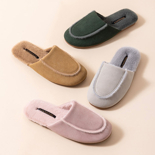 棉拖鞋女冬季皮面防水防滑家居室内情侣毛绒保暖包头高端拖鞋男士