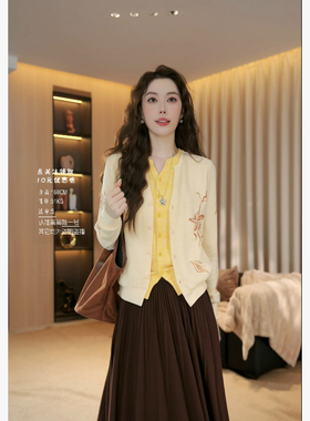 【秋叙画意】秋款显瘦时尚假两件设计长袖针织开衫毛衣上衣37130