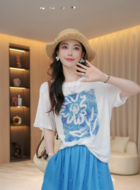 【梵高油画】夏款时尚洋气时尚百搭休闲短袖韩版圆领T恤上衣34961