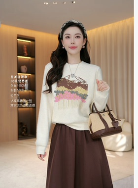 【​懜幻富士山】秋款点彩纱华夫格纹理长袖针织卫衣上衣36500