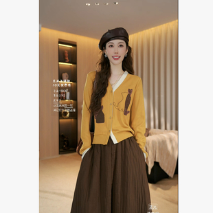 假两件遮肉软糯Q弹针织毛衣开衫 秋冬新款 上衣37516 冬日喵语