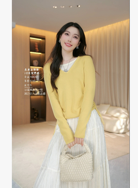 【浪漫绮想】初秋新款遮肉显瘦假两件百搭圆领毛织T恤上衣36199