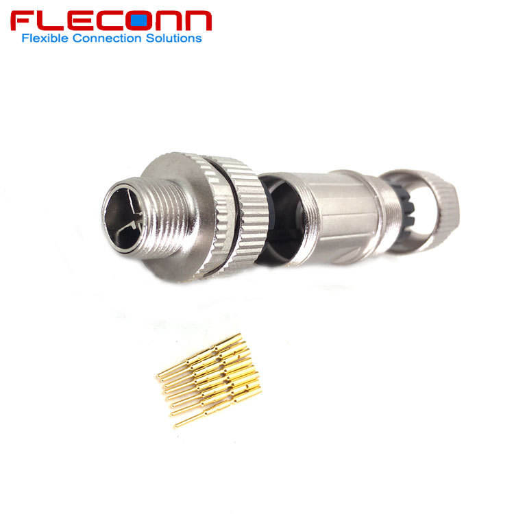 M12 X-Coded编码母头金属组装式航空插头 M12 防水连接器