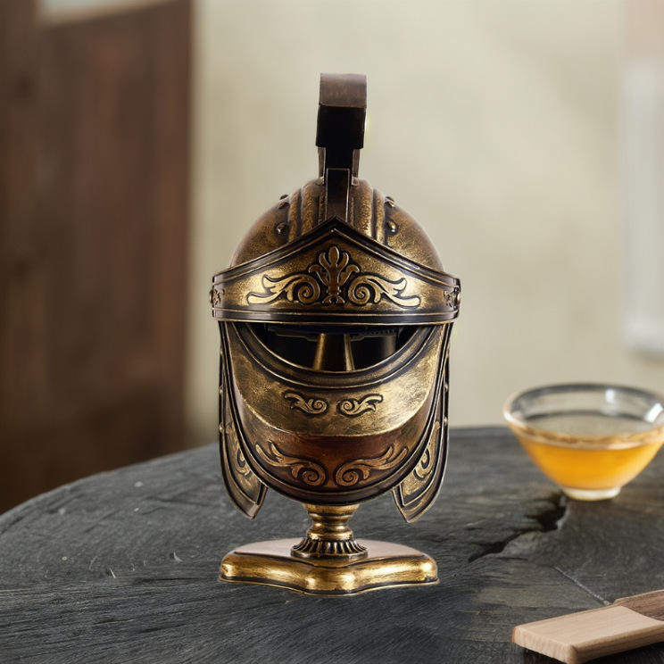 铁艺罗马士兵头盔模型摆件欧洲复古书房办公室桌面装饰品金属摆设