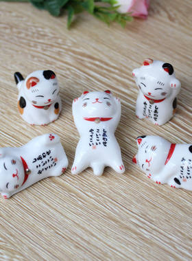 陶瓷工艺品12576日式招财猫筷子架日用品招财猫笔架笔托厂家