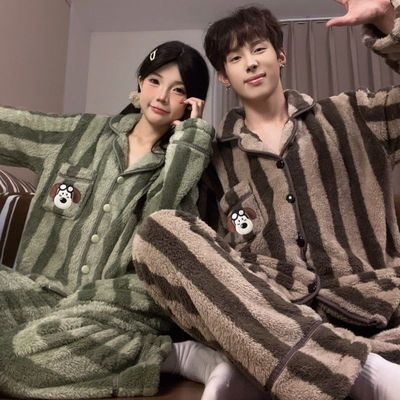 睡衣情侣装女士冬季加绒加厚爆款飞行狗珊瑚绒保暖男家居服可外穿