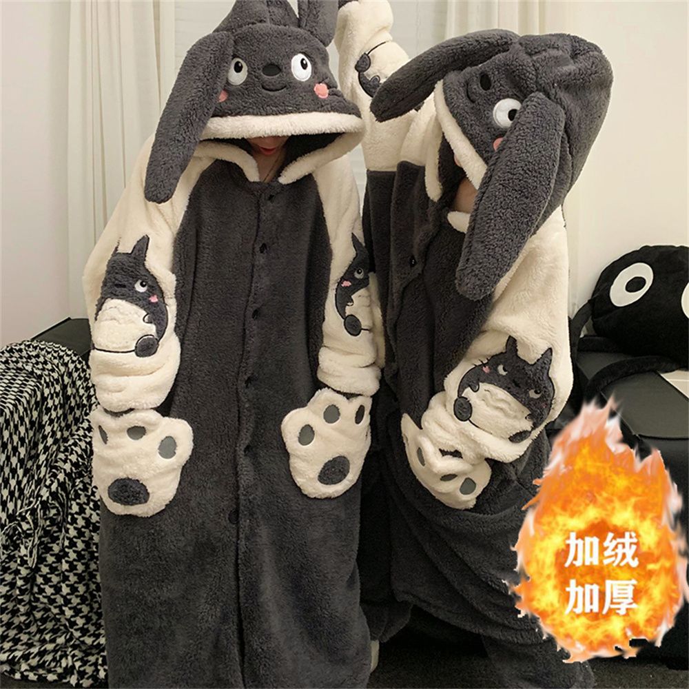 新款情侣睡袍法兰绒加厚连帽珊瑚睡衣/家居服套装
