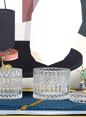 欧式透明玻璃糖果罐烛台金色电镀麋鹿客厅茶几装饰摆件首饰收纳盒